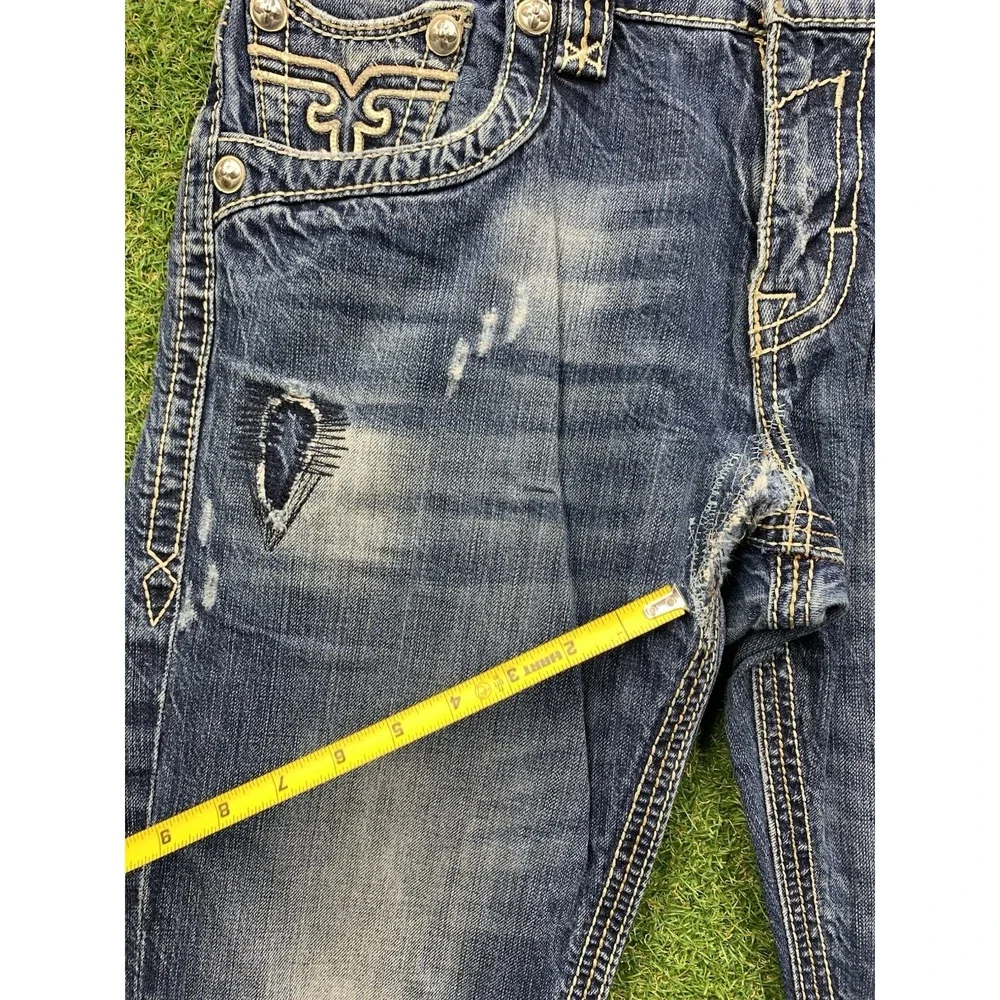 Rock Revival Jeans Mens 33 Patrick Bootcut Medium Wash Grunge Punk Cross y2k